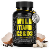 Wild Foods frente del envase mostrando la fórmula D3 y K2 y claridad de ingredientes