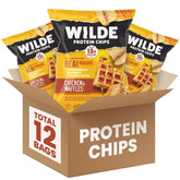 Wilde Chips frontal del paquete Chicken & Waffles mostrando diseño y tamaño práctico