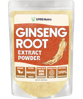 XPRS Nutra envase frontal de polvo de ginseng, presentación clara y práctica
