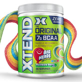Xtend envase frontal mostrando sabor Airheads y beneficio recuperación