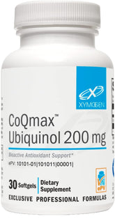 XYMOGEN envase frontal que muestra CoQmax ubiquinol y dosis clara