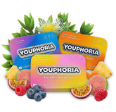 Youphoria frontal del envase mostrando gominolas y beneficio de energía limpia