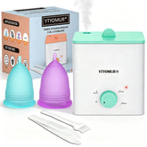 YTYOMUR vista frontal del pack mostrando copas y esterilizador, ahorro sostenible