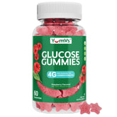 YUM-V'S frasco delantero con gominolas y etiqueta visible mostrando conveniencia
