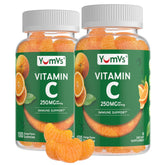 YUM-V'S frente del empaque mostrando 200 gomitas y beneficios claros