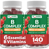 YUM-V'S frente del empaque mostrando 2 frascos y beneficio de uso diario