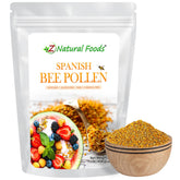 Z Natural Foods envase frontal de polen de abeja mostrando pureza y origen