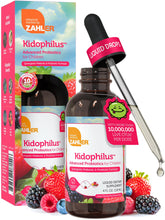Zahler Kidophilus frasco frente mostrando presentación y sabor fruit punch para administración fácil
