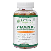 Zaytun Vitamins frasco frontal con gomitas D3 mostrando etiqueta y beneficio práctico