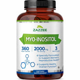 Zazzee frasco frontal de Myo-Inositol mostrando etiqueta clara y beneficio práctico