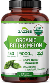 Zazzee envase frontal mostrando 150 cápsulas y certificación USDA, confianza de compra