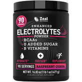 Zeal Naturals envase frontal mostrando 90 servicios y sabor frambuesa guayaba
