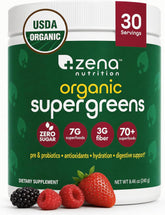 Zena Nutrition envase frontal mostrando etiqueta orgánica y porciones