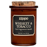 Zippo vela Whiskey and Tobacco vista frontal muestra vidrio reciclado y elegancia