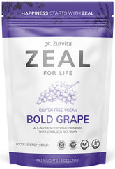 Zurvita Zeal for Life Bold Grape vista frontal del envase, presentación clara
