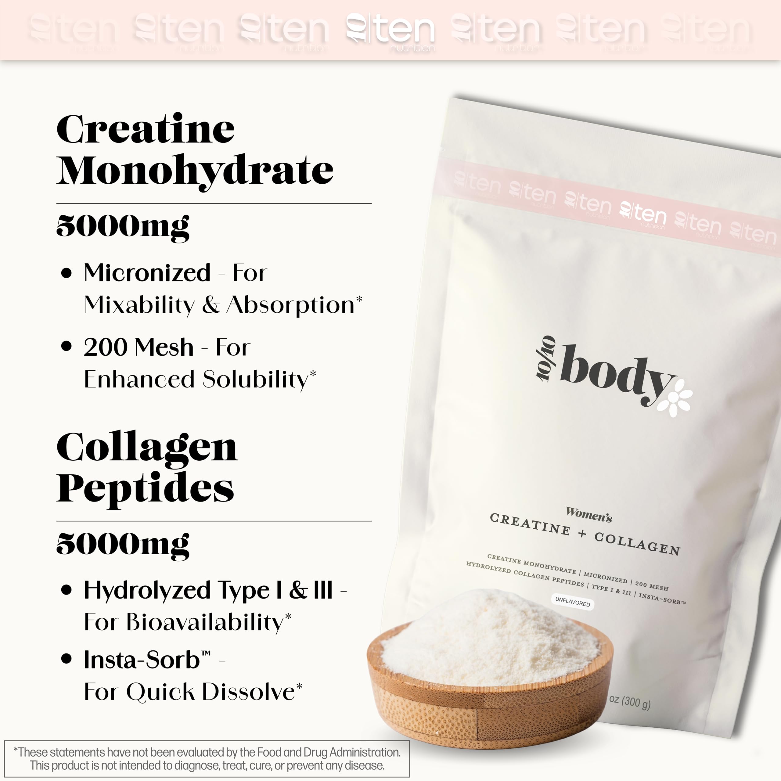 10Ten Nutrition primer plano del polvo resaltando textura fina y disolución rápida