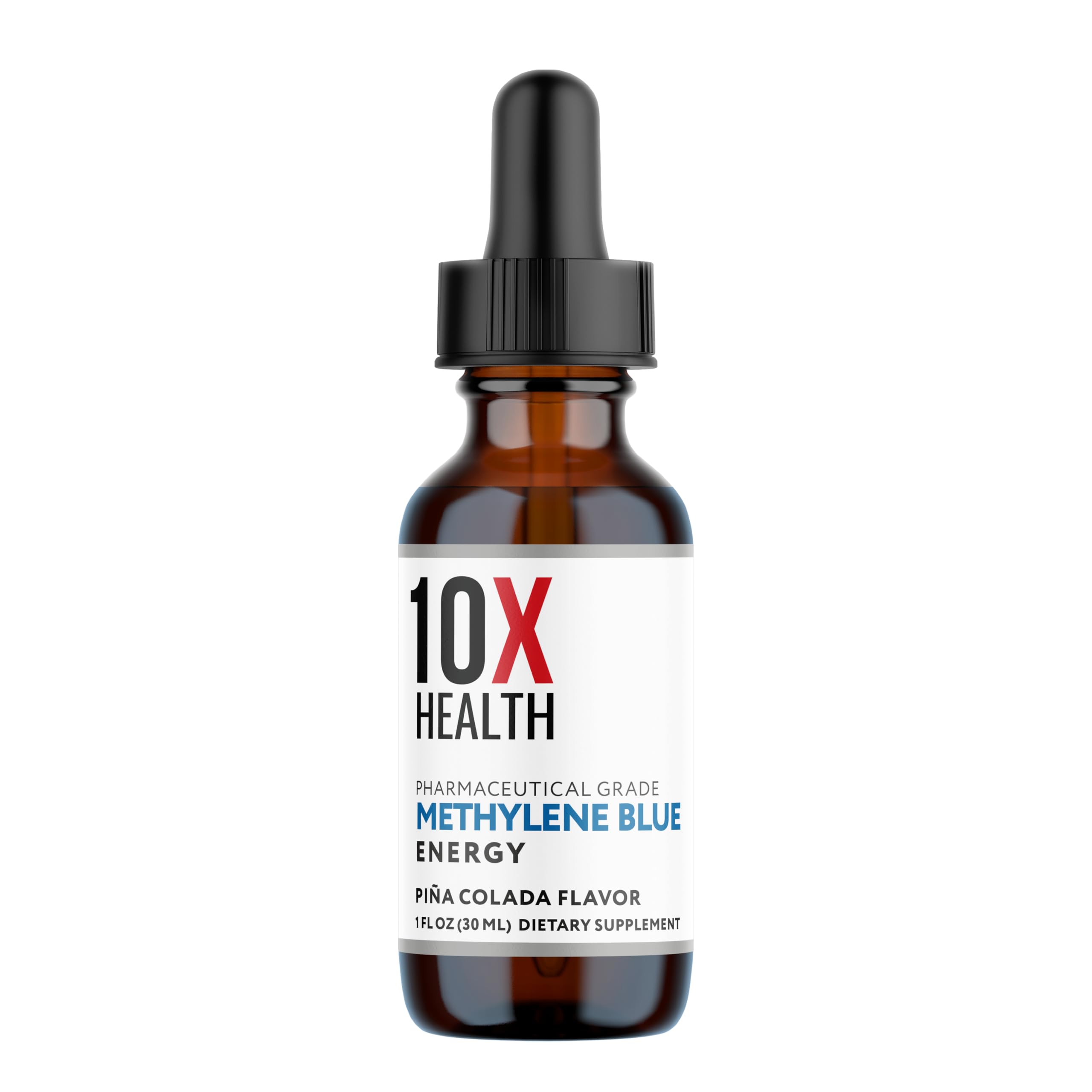 10X Health frasco 30 ml junto a objetos para referencia de tamaño