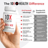 10X Health cápsulas junto a regla para comparar tamaño, beneficio dosificación cómoda