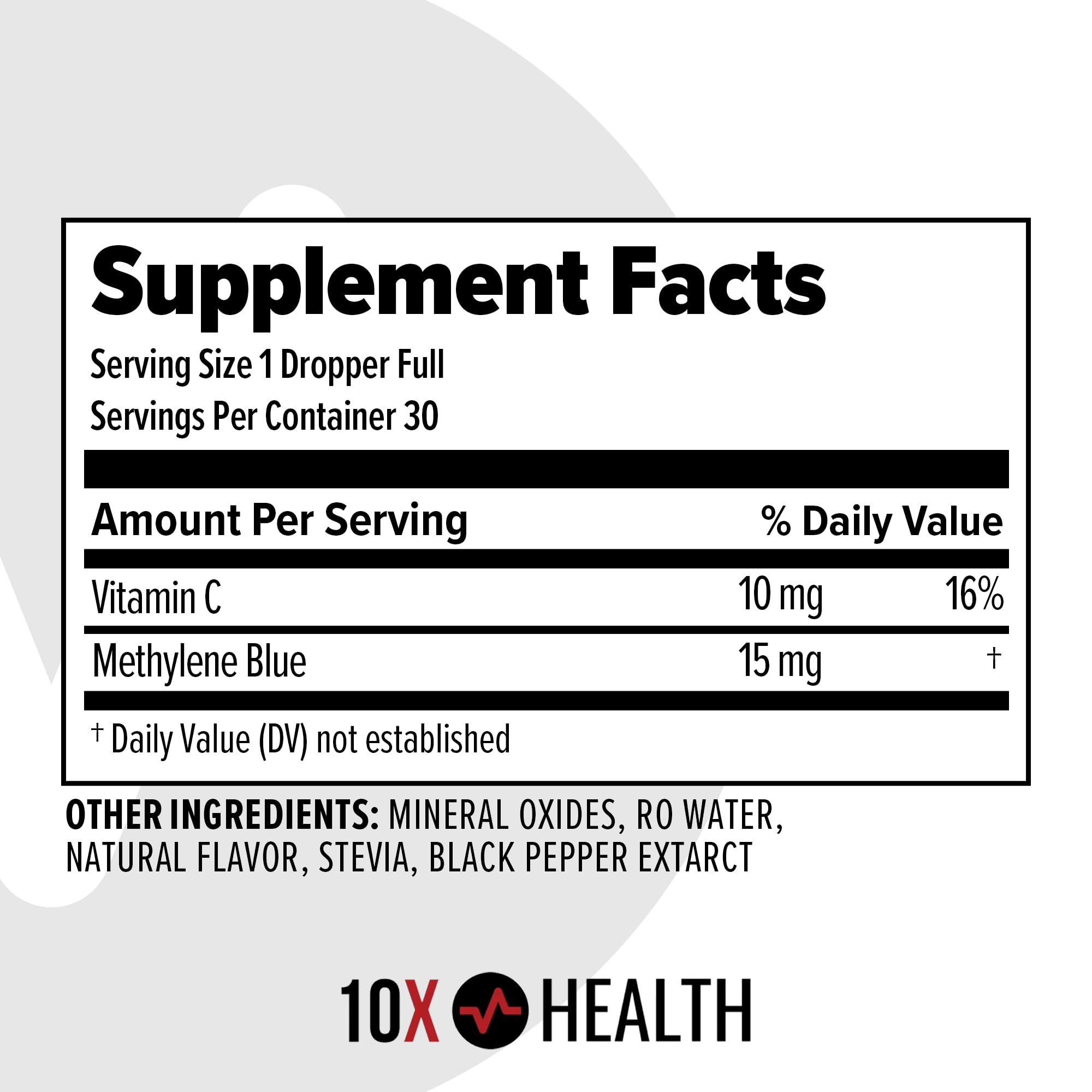 10X Health frasco sobre escritorio mostrando uso diario y concentración