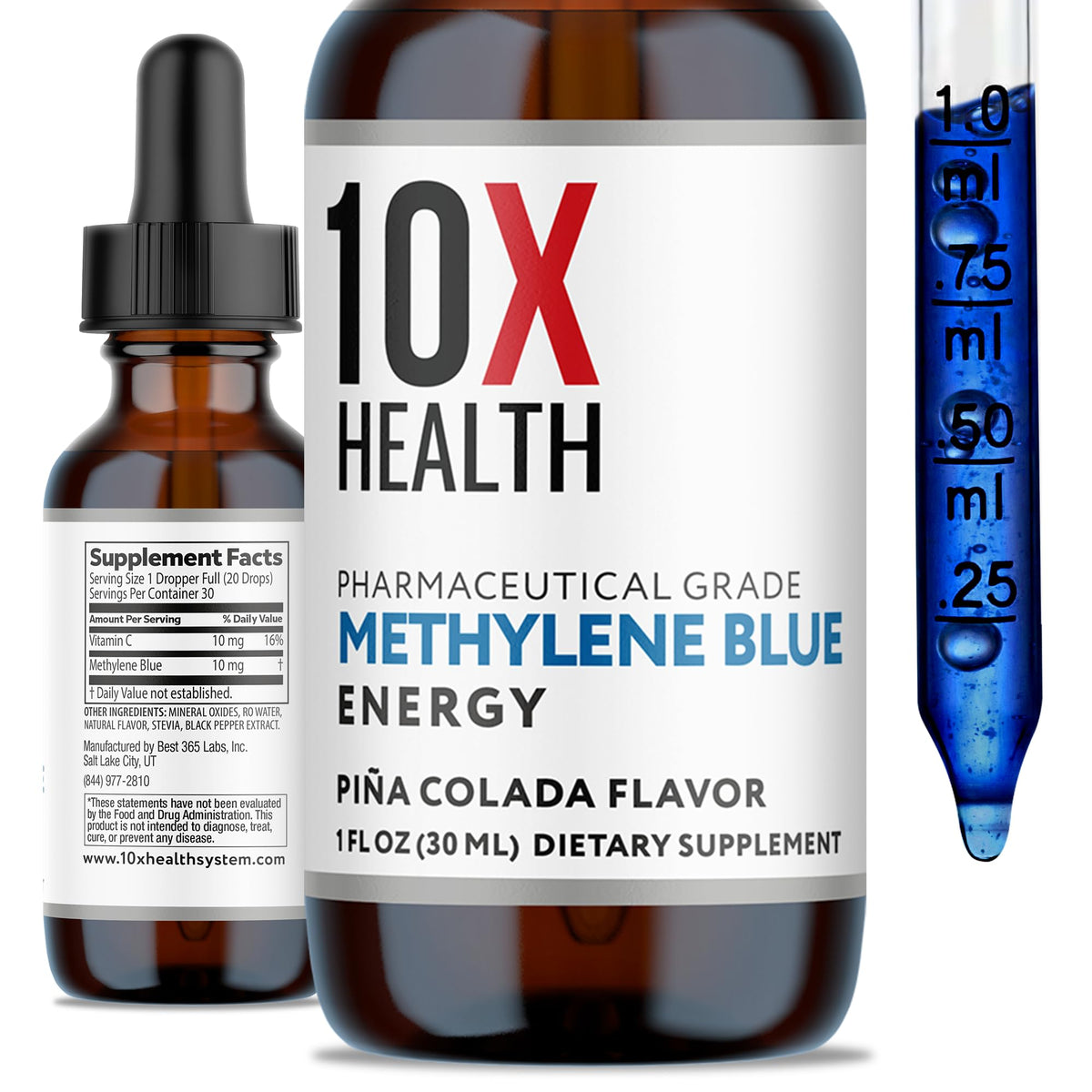 10X Health frasco frente mostrando etiqueta clara y uso fácil