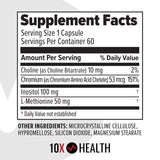 Botella de 10X Health sobre mesa junto a frutas y rutina diaria saludable