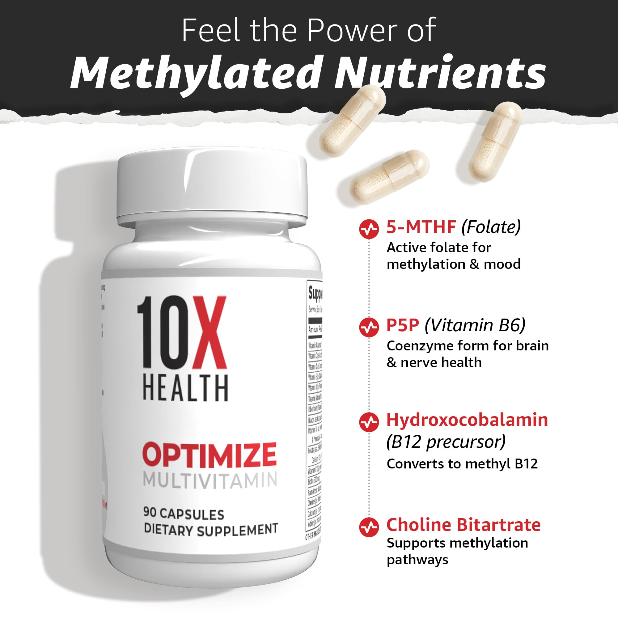 10X Health etiqueta con información nutricional, transparencia de ingredientes clave