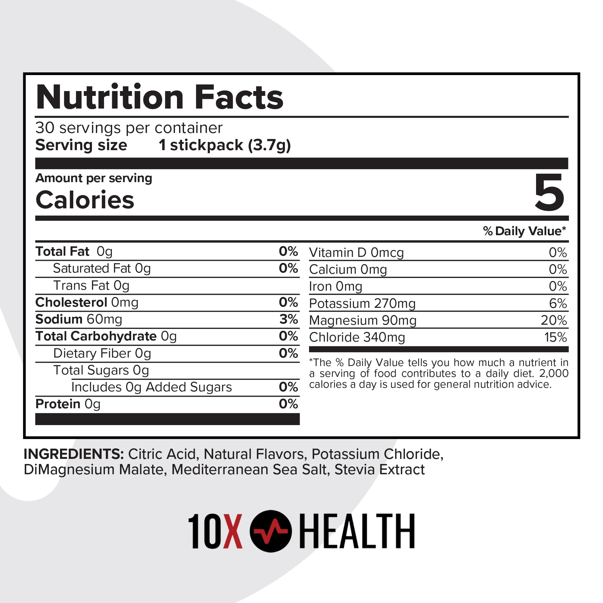 10X Health stickpack abierto con polvo para mezclar al instante