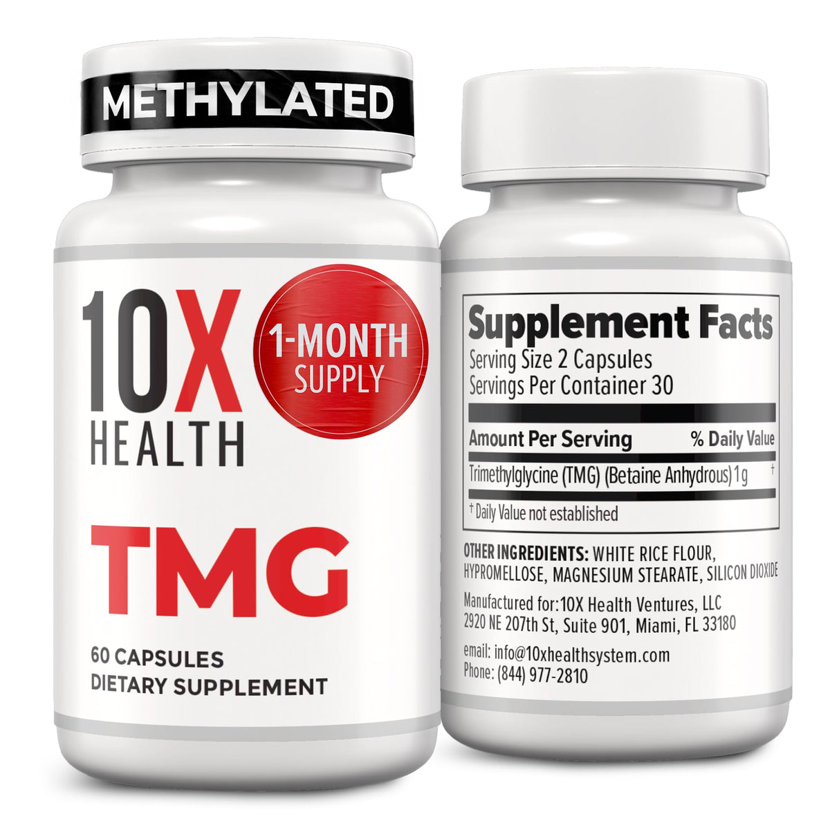 10X Health envase frontal que muestra TMG y beneficios visibles