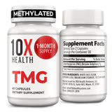 10X Health envase frontal que muestra TMG y beneficios visibles