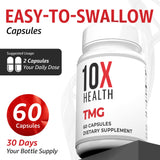 10X Health comparación de tamaño de cápsulas para referencia visual