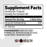 10X Health cápsula de zinc picolinato en detalle para absorción eficaz