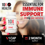 Comparación de tamaño de cápsula 10X Health Zinc en la mano, fácil de tragar