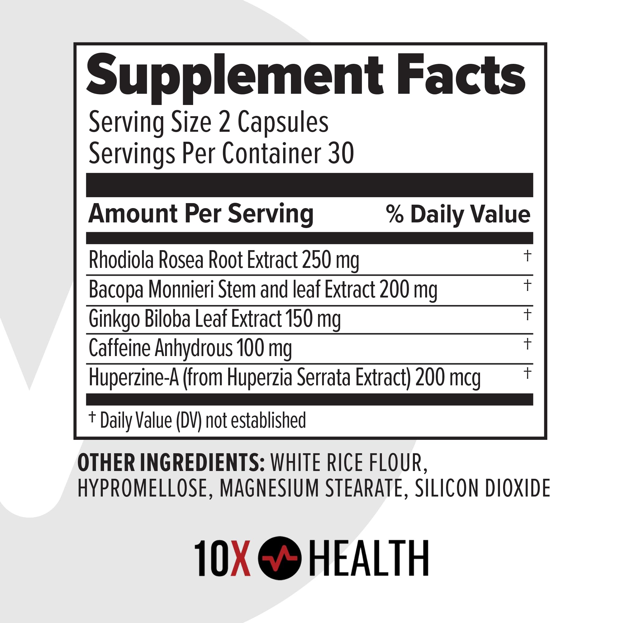 10X Health System disposición botánica de rhodiola y ginkgo para naturalidad