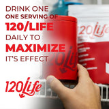 120LIFE cucharada con polvo, destaca fácil dosificación y disolución