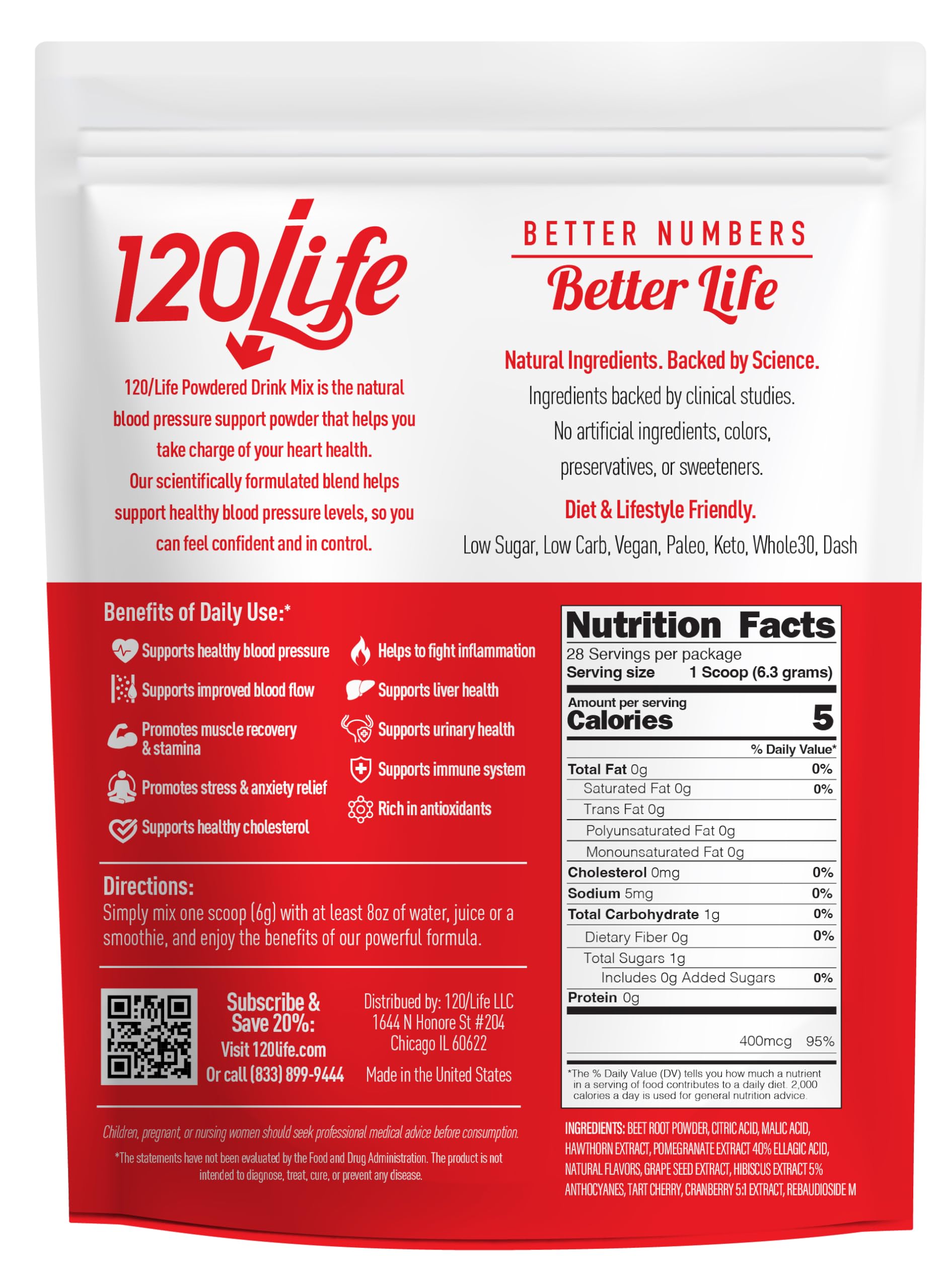 120LIFE polvo de remolacha textura fina para mezcla rápida y nutritiva