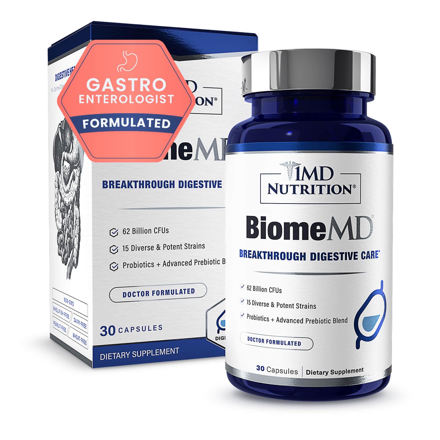 1MD Nutrition frasco frontal mostrando marca y beneficio digestivo
