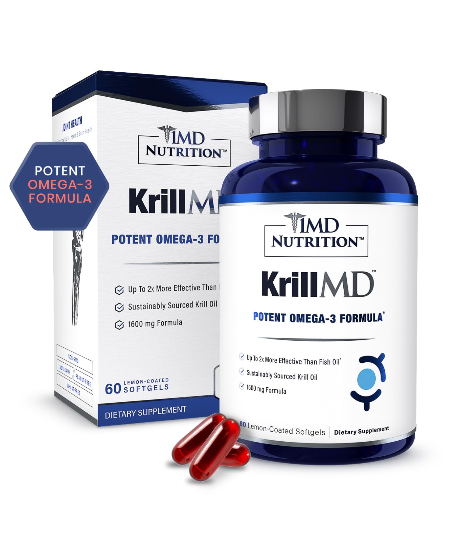 1MD Nutrition KrillMD frente del empaque mostrando presentación y sostenibilidad