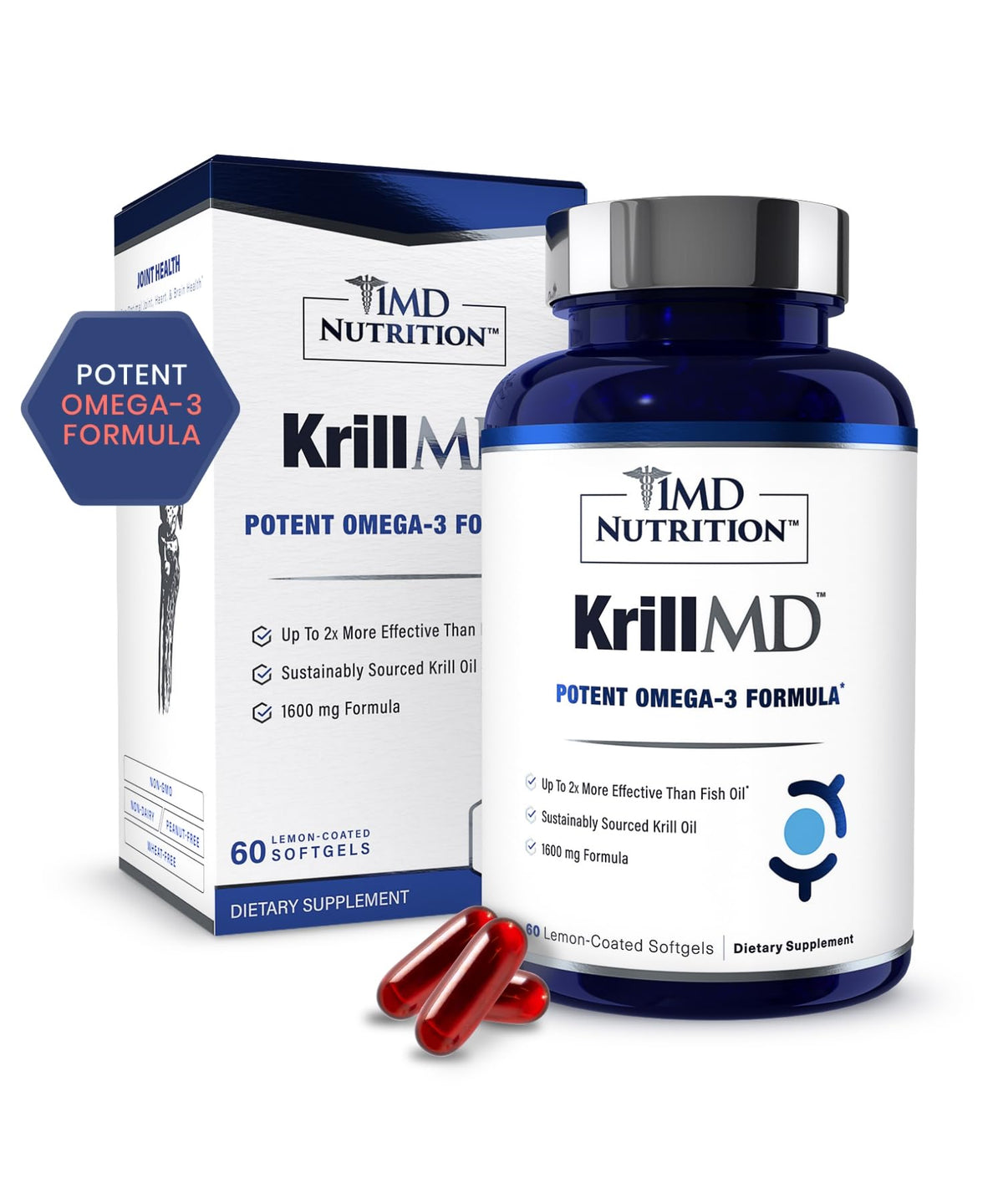 1MD Nutrition KrillMD frente del empaque mostrando presentación y sostenibilidad