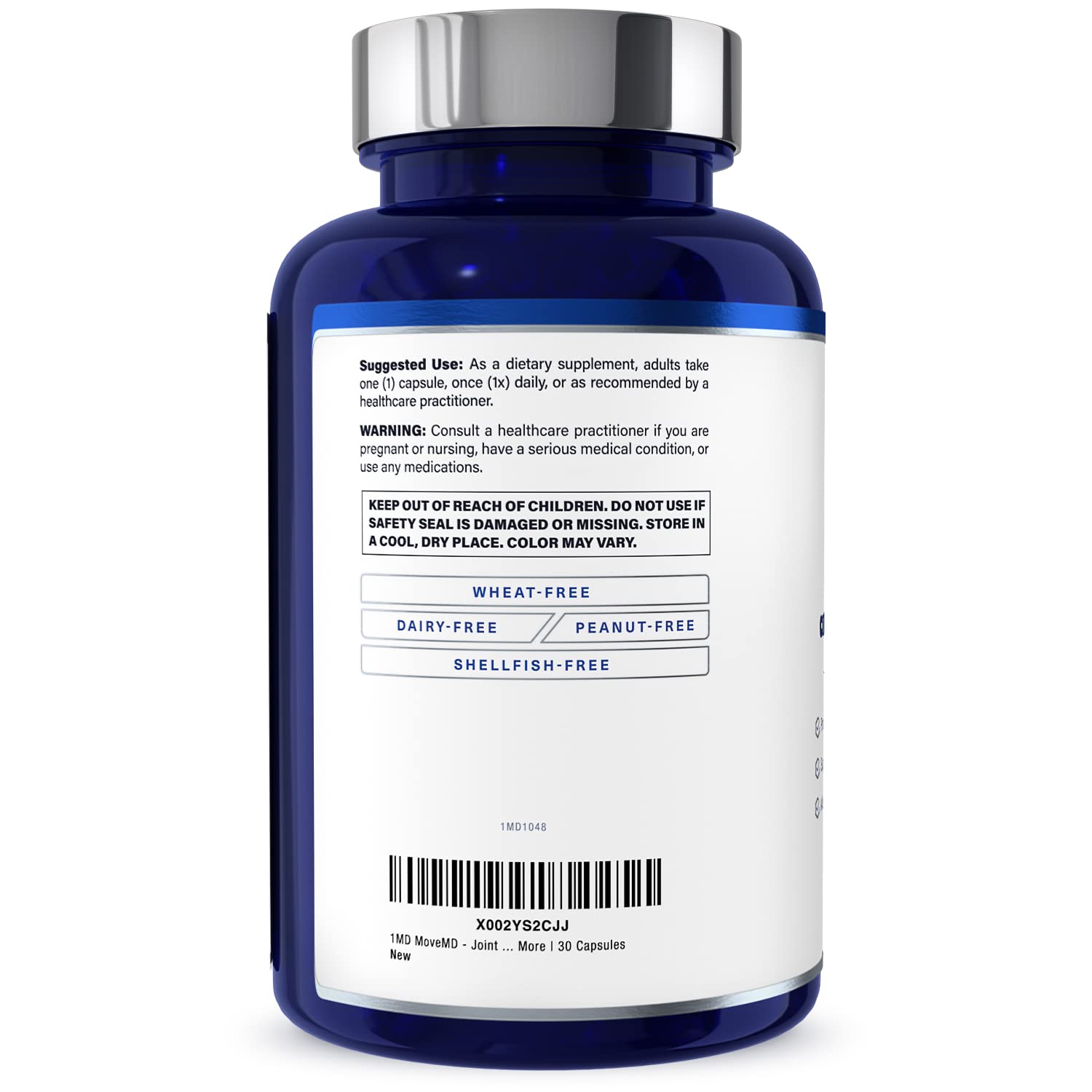 1MD Nutrition bote abierto con cápsulas ordenadas para mostrar contenido interior