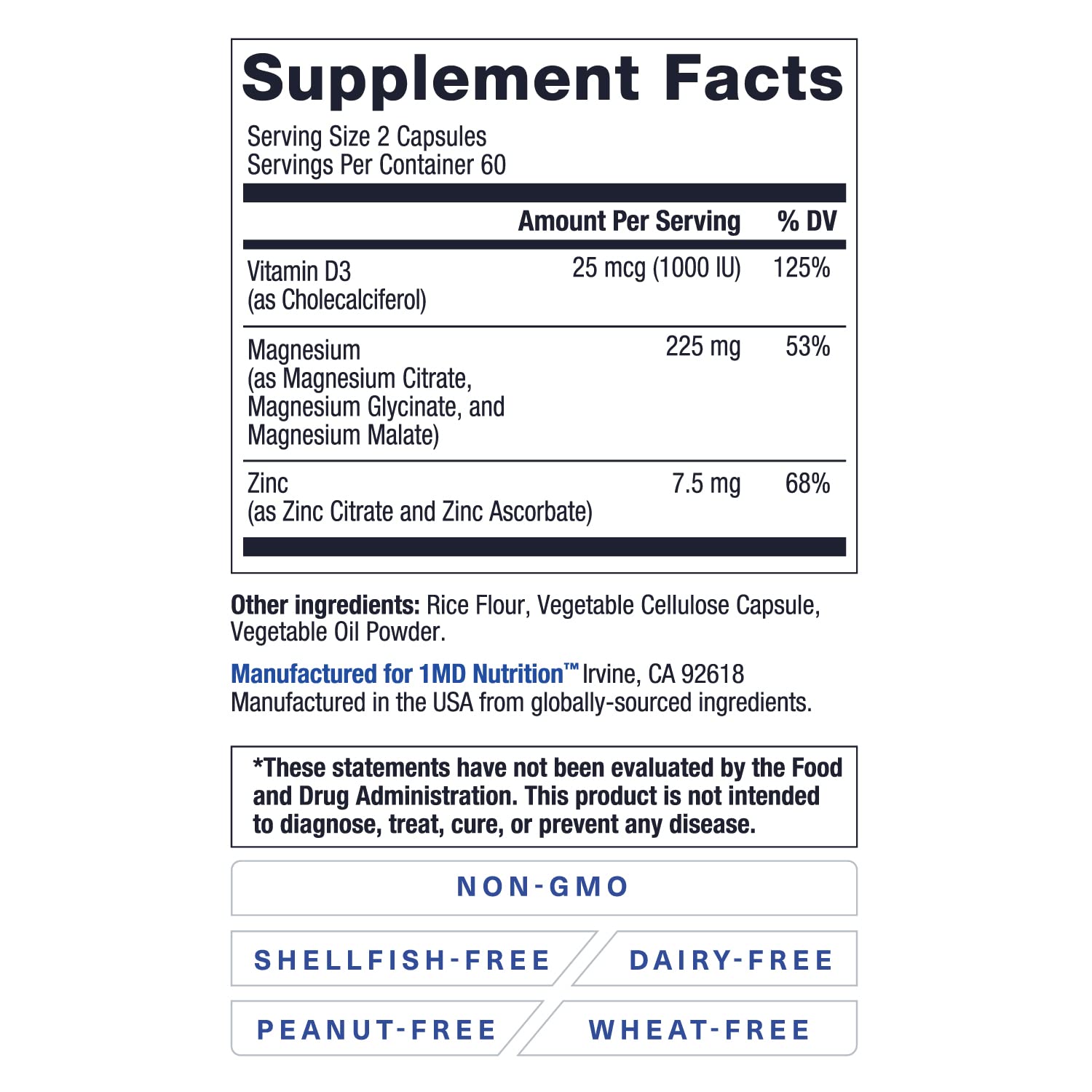 1MD Nutrition comparación de tamaño de la cápsula para dosificación clara