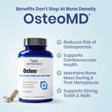 Escena de estilo de vida activo con persona caminando y frasco de OsteoMD, 1MD Nutrition apoya vitalidad