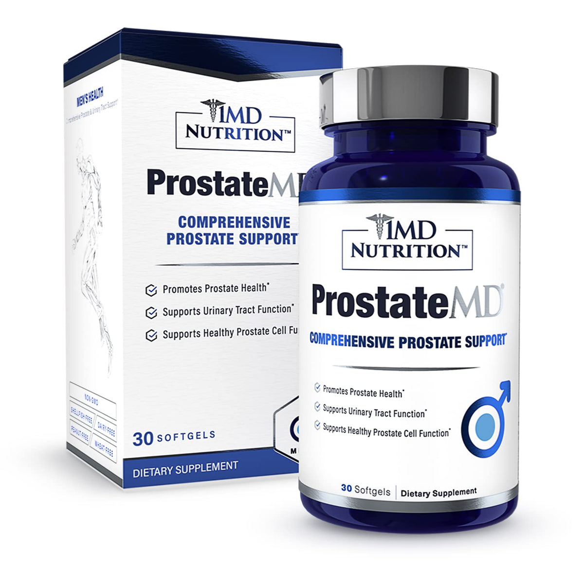 1MD ProstateMD frontal del envase mostrando la etiqueta y beneficios