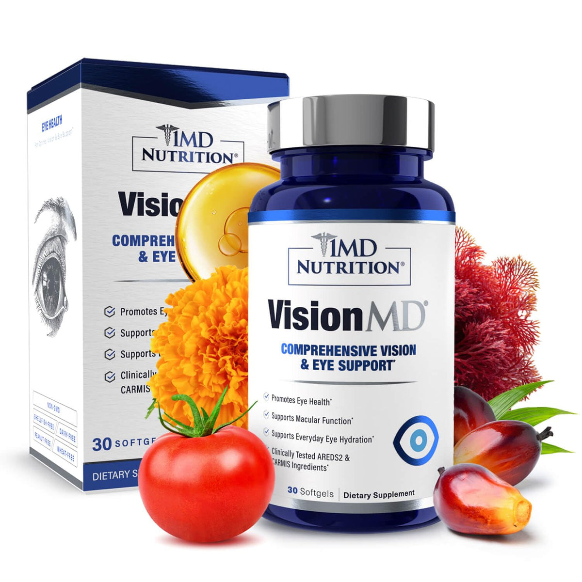 1MD Nutrition frasco VisionMD frontal mostrando envase y beneficio visual