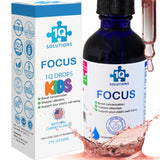 1Q Focus frente del empaque mostrando botella y dosis, claridad para padres