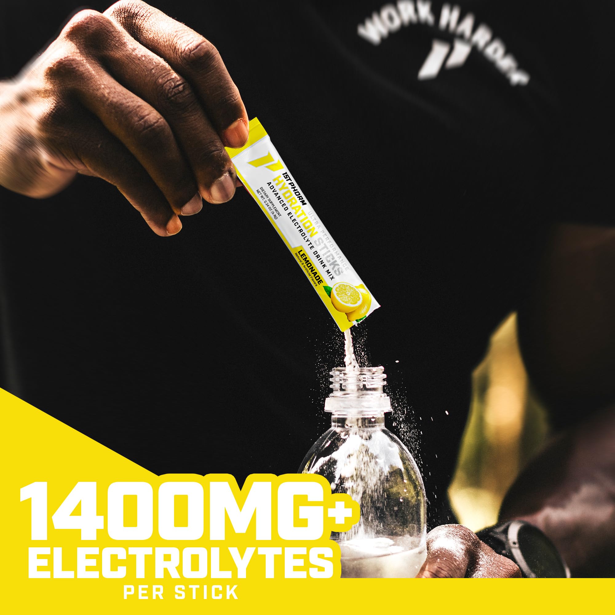 1st Phorm vaso con bebida limonada listo mostrando hidratación sabrosa y refrescante