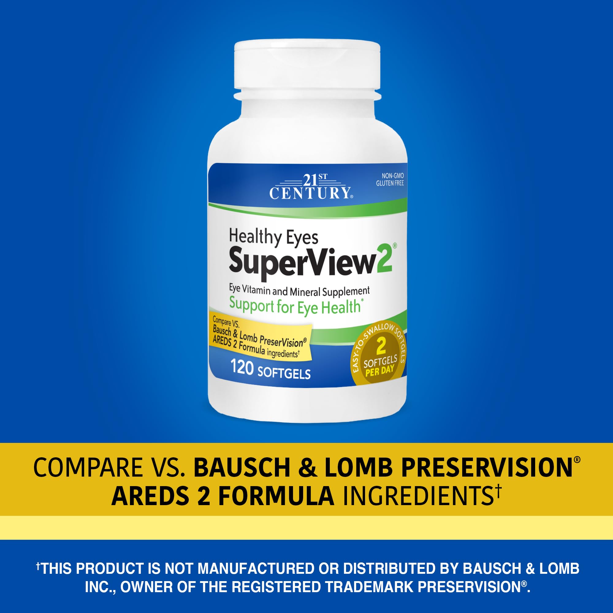 21st Century botella abierta con softgels, muestra cantidad por envase