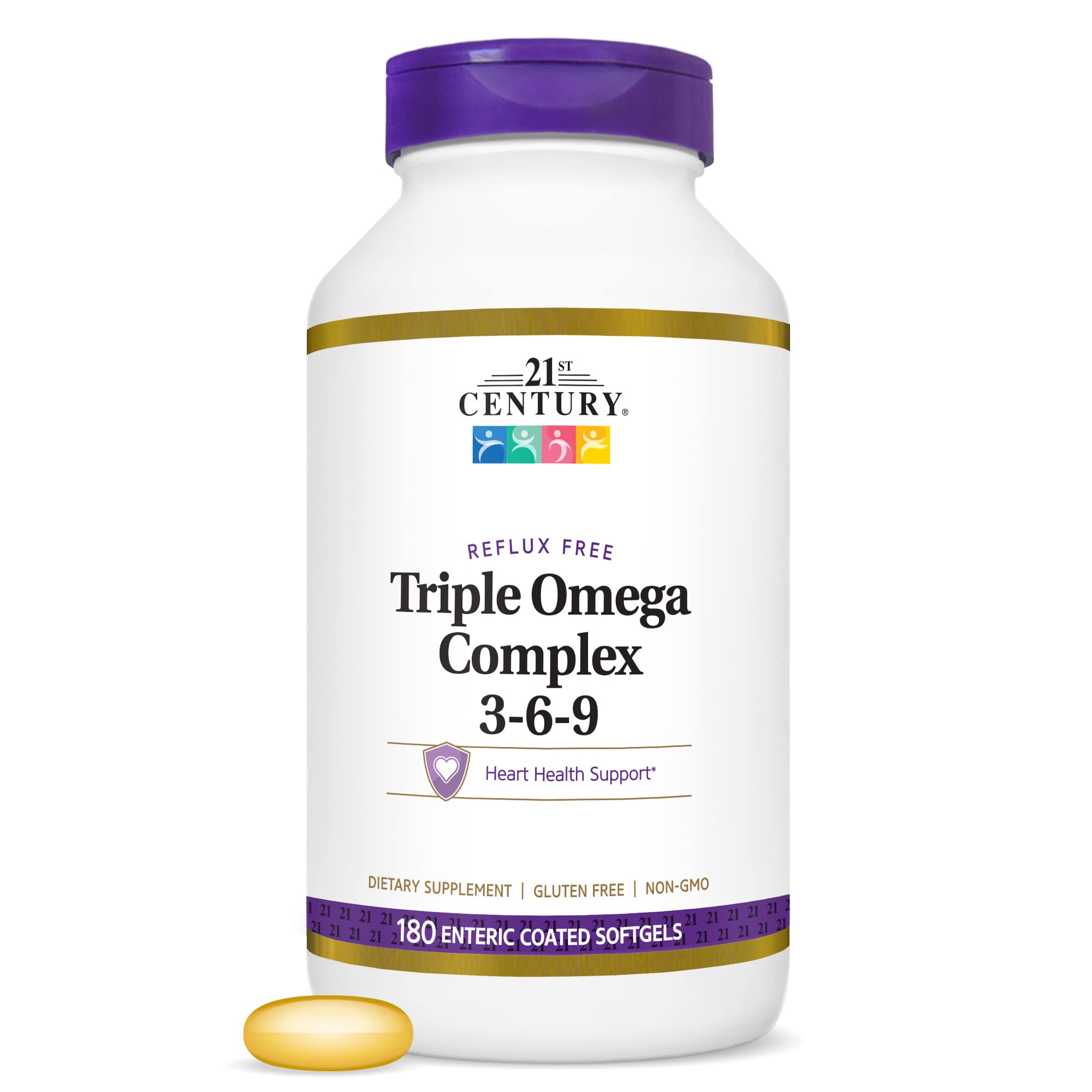 21st Century envase frontal Triple Omega mostrando cantidad y sello de calidad