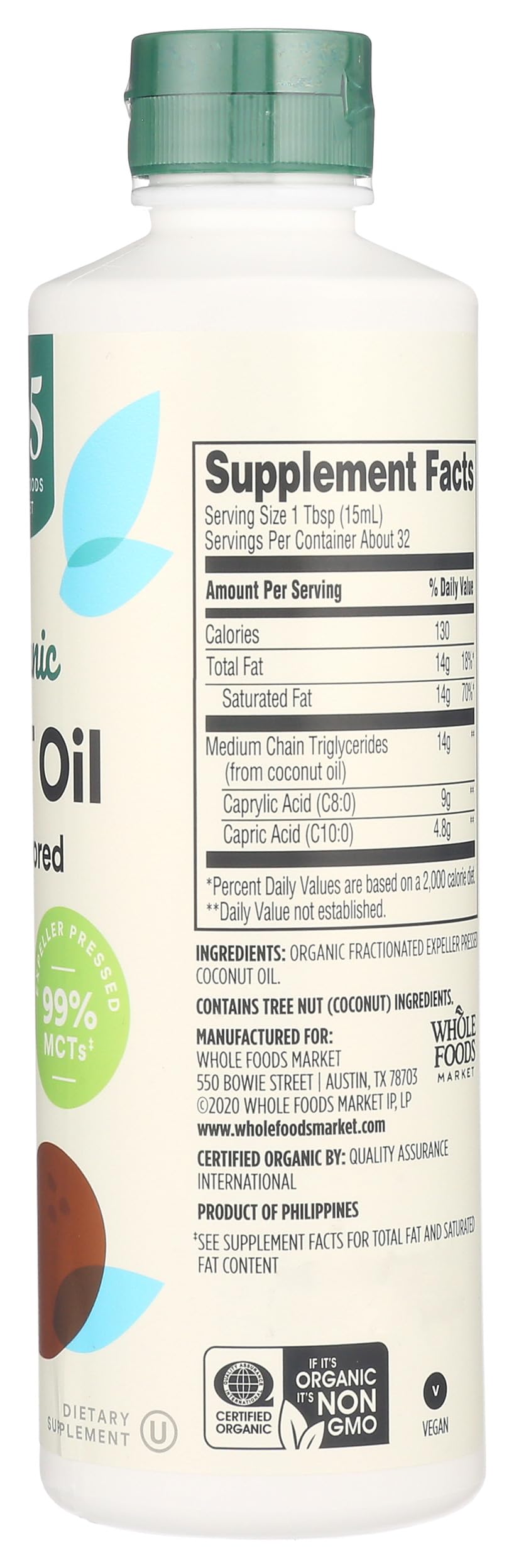365 by Whole Foods Market etiqueta con sellos USDA Organic y Non-GMO visibles