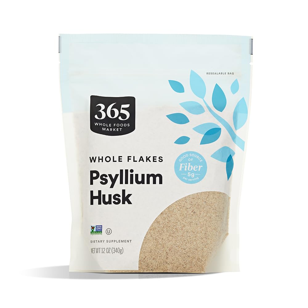 Envase 365 by Whole Foods Market psyllium husk frontal, presentación y etiqueta clara