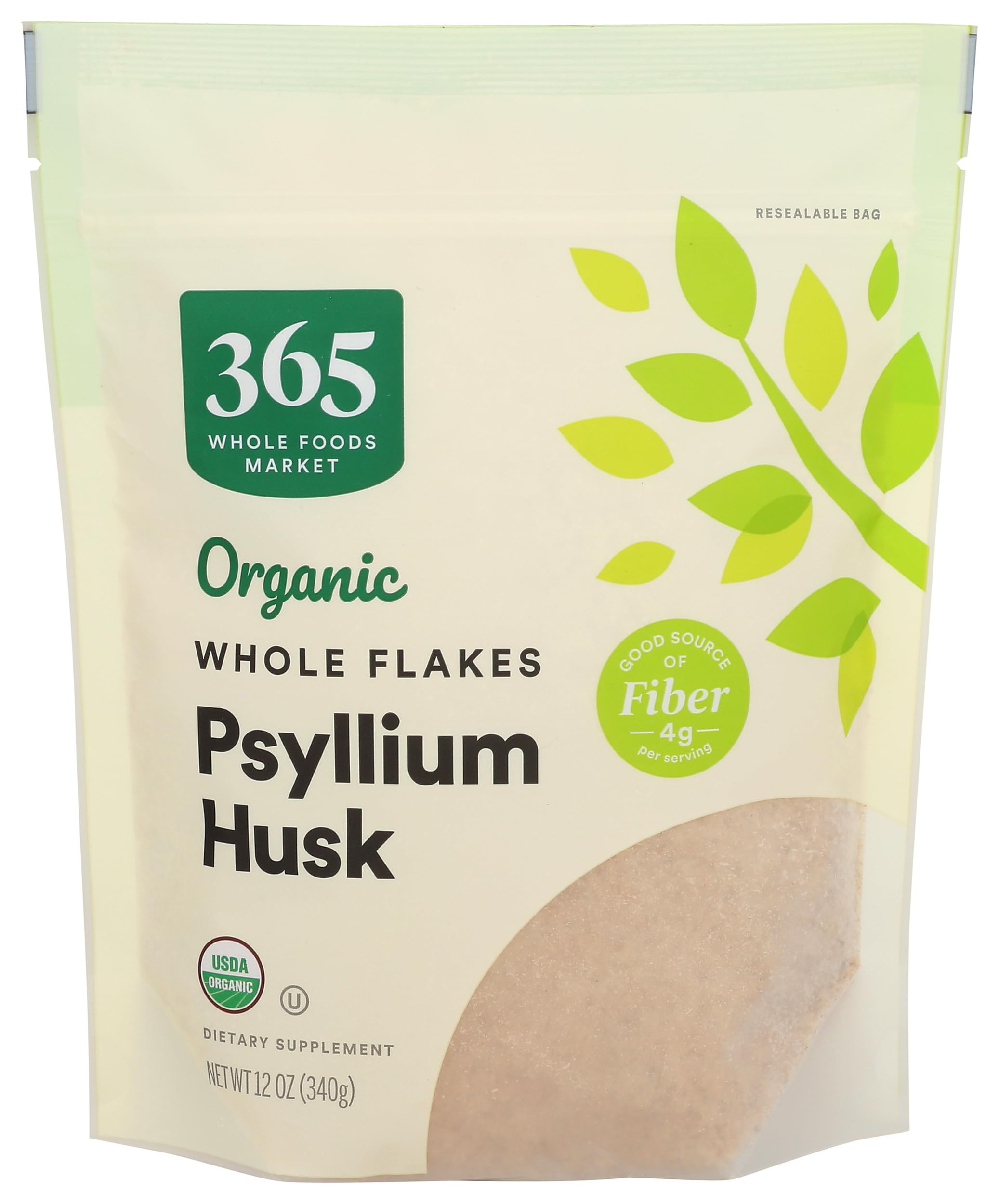 365 by Whole Foods Market envase frontal mostrando psyllium orgánico y claridad de marca